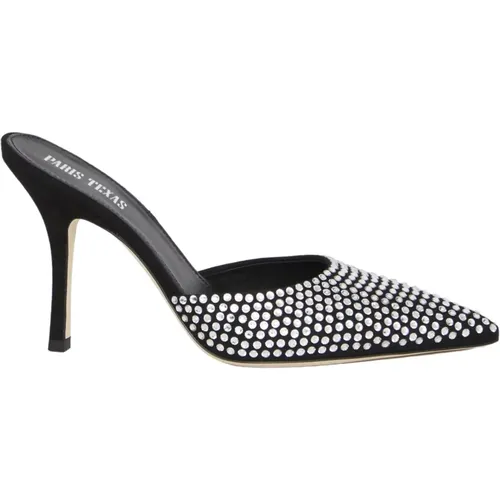Suede Crystal Heel Sandals , female, Sizes: 6 1/2 UK - Paris Texas - Modalova