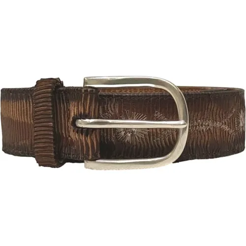 Laser-Cut Beige Embroidered Leather Belt , male, Sizes: 100 CM, 90 CM - Orciani - Modalova