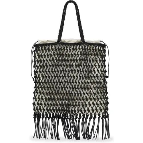 Schwarze Leder-Einkaufstasche mit Gewebtem Muster - Fabiana Filippi - Modalova