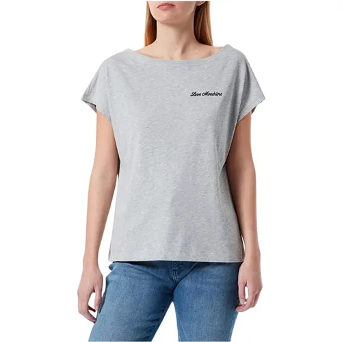 T-Shirt mit gesticktem Herz , Damen, Größe: S - Love Moschino - Modalova
