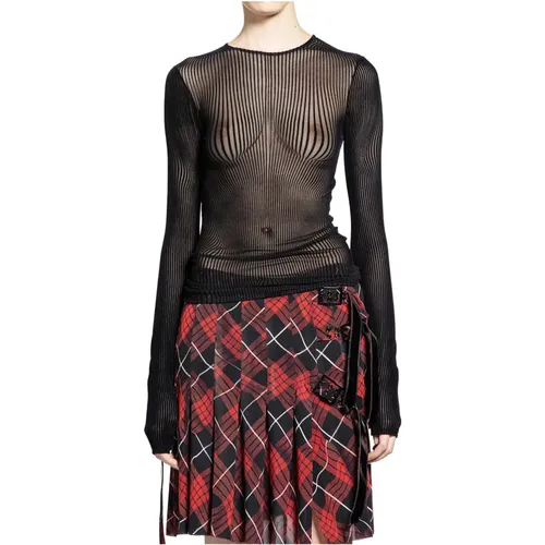 Flocked Pinstripes Mesh Langarm Top - Jean Paul Gaultier - Modalova