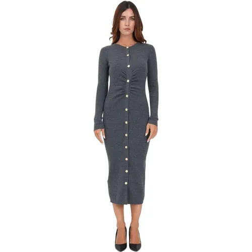 Elegant Grey Ribbed Knit Dress , female, Sizes: S, XS, L, M - pinko - Modalova