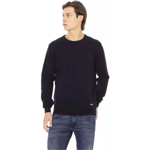 Blauer Statement-Pullover mit Rundhalsausschnitt , Herren, Größe: L - Baldinini - Modalova