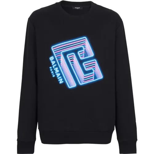 Sweatshirt mit Neon Logo-Print , Herren, Größe: XL - Balmain - Modalova