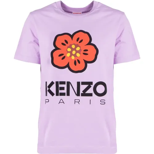 Loose Lilac T-shirt with Boke Flower Logo , female, Sizes: S - Kenzo - Modalova