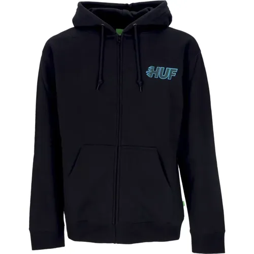 Schwarzer Hoodie mit durchgehendem Reißverschluss und Logo , Herren, Größe: XL - HUF - Modalova