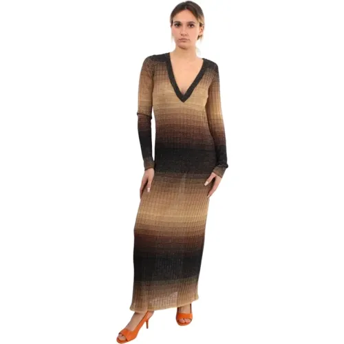 Schwarzes Lurex-Kleid mit Langen Ärmeln , Damen, Größe: M - Roberto Collina - Modalova