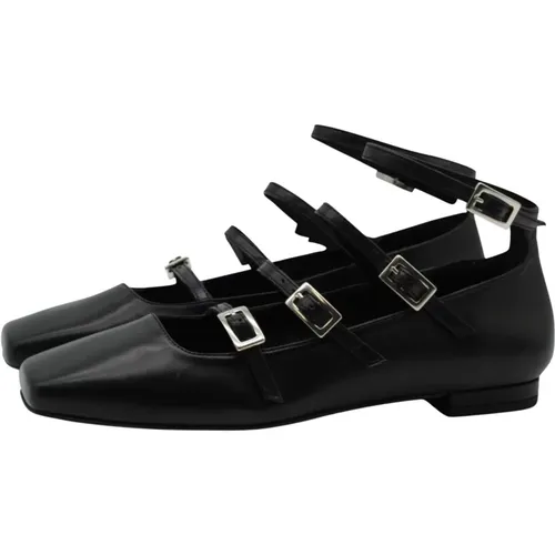 Schwarze Leder Riemchen Ballerinas , Damen, Größe: 40 EU - ALOHAS - Modalova