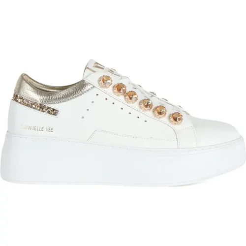 Leather Sneakers with Rhinestones and Glitter , female, Sizes: 3 UK, 6 UK, 7 UK, 4 UK, 5 UK, 8 UK - Emanuelle Vee - Modalova