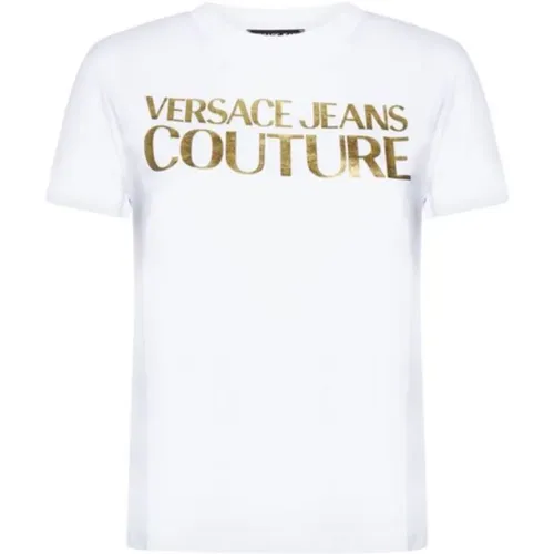 Weißes T-Shirt mit Logo-Druck , Damen, Größe: 2XS - Versace Jeans Couture - Modalova