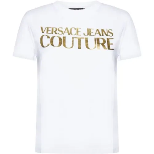 Weißes T-Shirt mit Logo-Druck , Damen, Größe: S - Versace Jeans Couture - Modalova