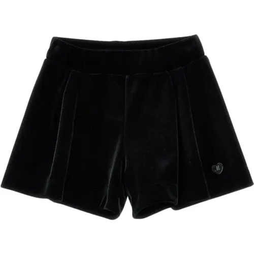 Schwarze Ciniglia Slip-On Shorts mit Logo - Monnalisa - Modalova