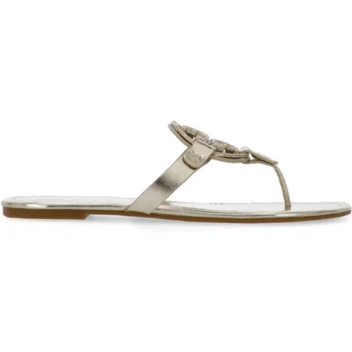 Goldene Ledersandalen mit Logo , Damen, Größe: 37 EU - TORY BURCH - Modalova