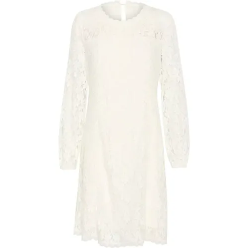 Lace Dress with Puff Sleeves , female, Sizes: S, L, M - Cream - Modalova