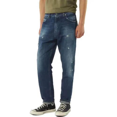 Green Stitched Denim Jeans with Artistic Details , male, Sizes: W33 - Dondup - Modalova