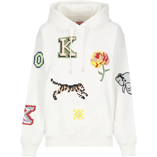 Cotton Hoodie with Pixel Embroideries , female, Sizes: XS, M, S - Kenzo - Modalova