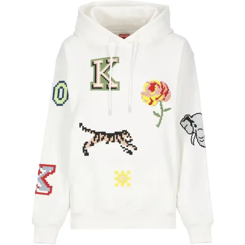 Cotton Hoodie with Pixel Embroideries , female, Sizes: XS, S - Kenzo - Modalova