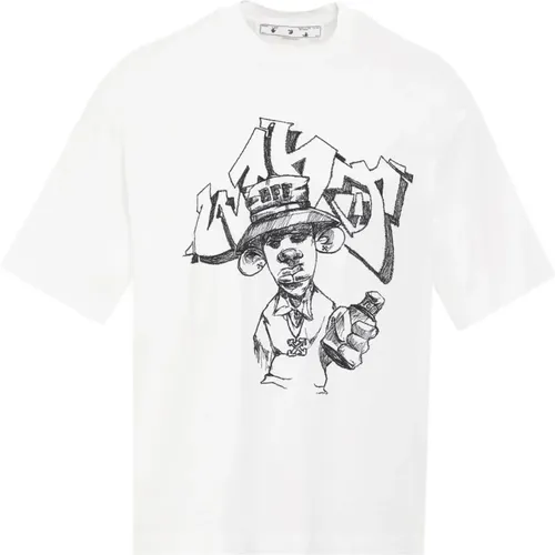 Off , Graffiti Script Crewneck T-Shirt , male, Sizes: S - Off White - Modalova