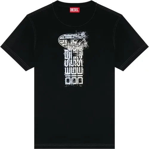 T-Shirt mit Metallic-Logos , Herren, Größe: XS - Diesel - Modalova