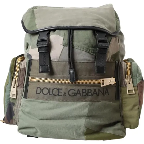 Military Patchwork Backpack with Leather , male, Sizes: ONE SIZE - Dolce & Gabbana - Modalova