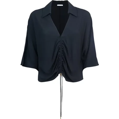 Schwarzes V-Ausschnitt Shirt Gerüschte Vorderseite , Damen, Größe: XS - PATRIZIA PEPE - Modalova