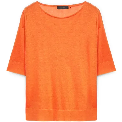 Schickes U-Neck T-Shirt mit geviertelten Ärmeln , Damen, Größe: XL - Elena Mirò - Modalova