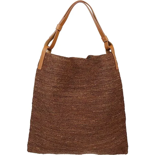 Raffia Shopper Bag with Leather Details , female, Sizes: ONE SIZE - Liviana Conti - Modalova
