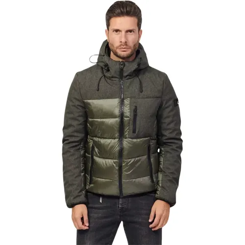 Gepolsterter grüner Mantel mit Softshell-Einsätzen , Herren, Größe: XL - YES ZEE - Modalova