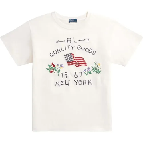 Embroidered Crew Neck T-Shirt , female, Sizes: L, M - Ralph Lauren - Modalova