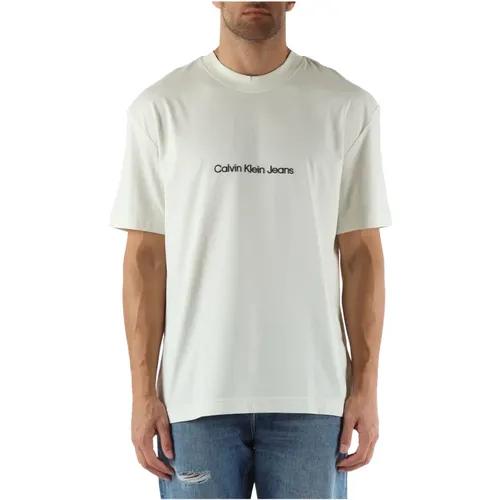 Baumwoll-Logo-geprägtes Rundhals-T-Shirt , Herren, Größe: XS - Calvin Klein Jeans - Modalova