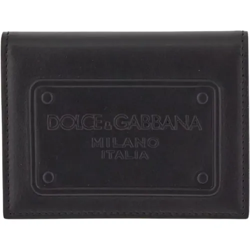 Geprägte Logo Leder Geldbörse,Schwarze Leder-Kreditkartenbrieftasche - Dolce & Gabbana - Modalova