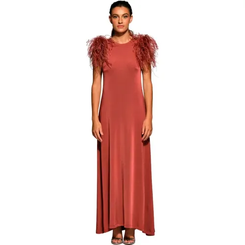 Silk Feather Detail Dress , female, Sizes: S, 2XL, XL, M - Moskada - Modalova