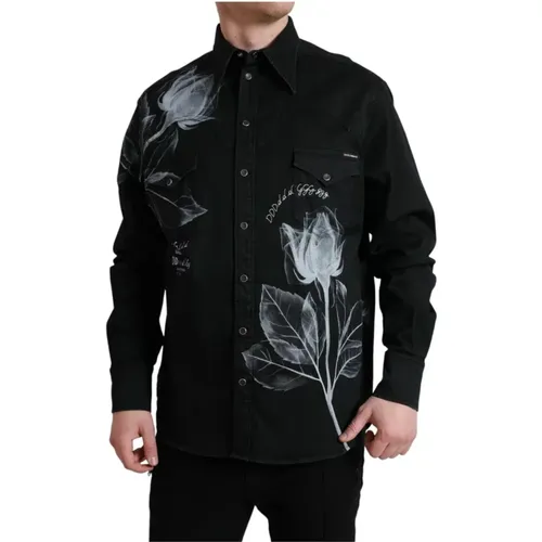 Floral Collared Dress Shirt , male, Sizes: L - Dolce & Gabbana - Modalova