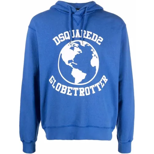 Blaue Regular Fit Kapuzenpullover Sweatshirt , Herren, Größe: S - Dsquared2 - Modalova