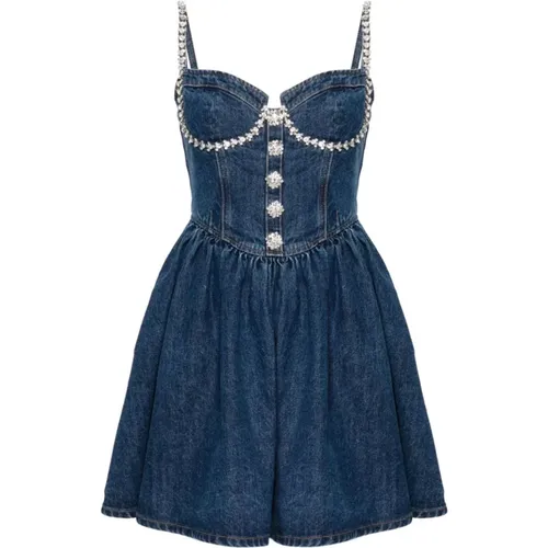 Denim Dress Gem Embellished Flare , female, Sizes: L, XL - Self Portrait - Modalova