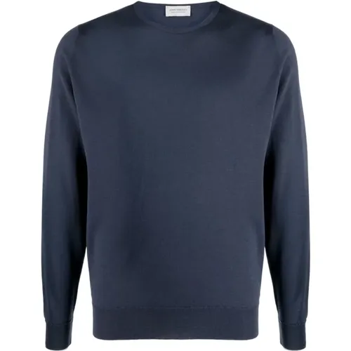 Blaue Wollpullover mit Rundhalsausschnitt , Herren, Größe: L - John Smedley - Modalova