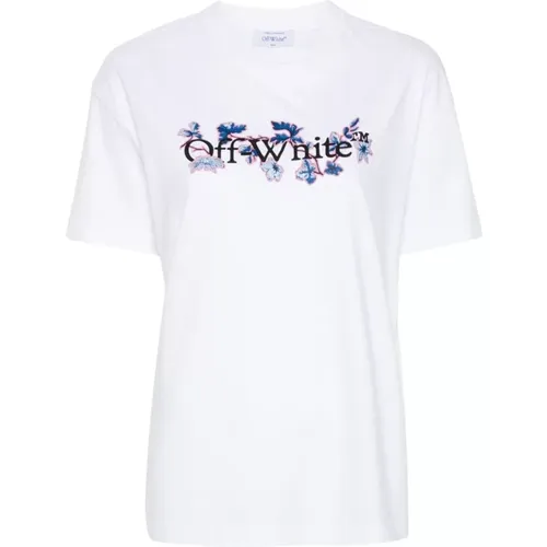 Off , Cotton Jersey Logo Print T-shirts , female, Sizes: XS - Off White - Modalova