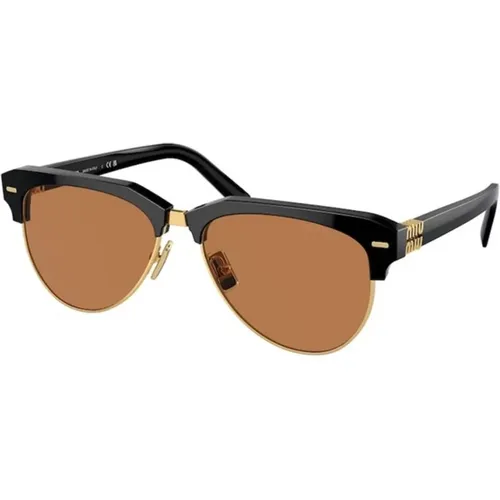 Stilvolle Sonnenbrille braune Gläser schwarzer Rahmen - Miu Miu - Modalova