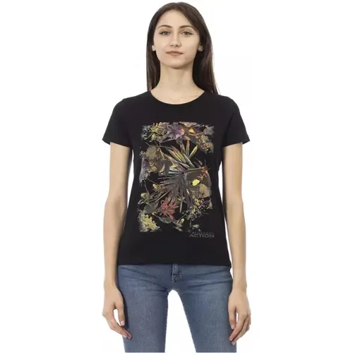 Schwarzes Baumwoll-T-Shirt mit Frontdruck , Damen, Größe: XS - Trussardi - Modalova
