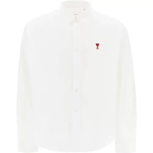 Embroidered Heart Boxy Shirt , male, Sizes: L - Ami Paris - Modalova