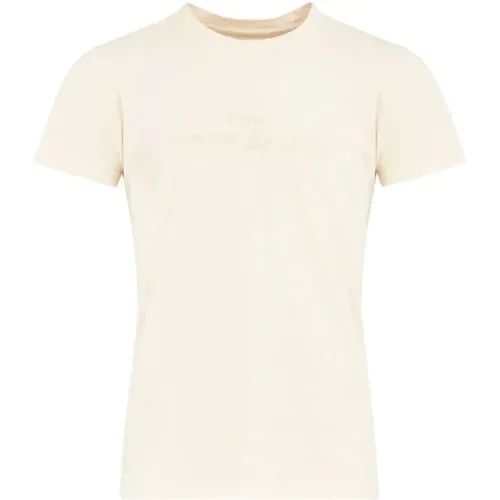 Beiger Baumwolllogo-besticktes T-Shirt , Herren, Größe: S - Maison Margiela - Modalova