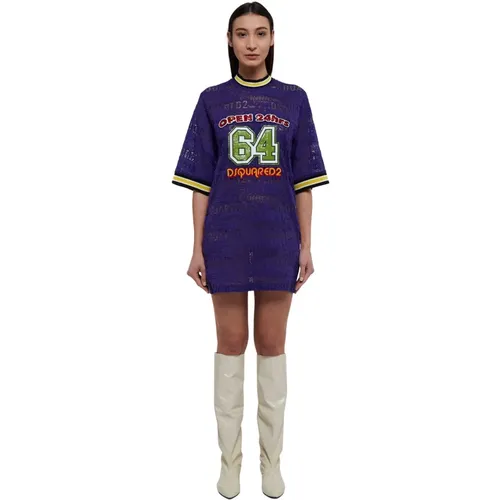 Maxi T-Shirt Kleid aus Spitze mit Banddetail - Dsquared2 - Modalova