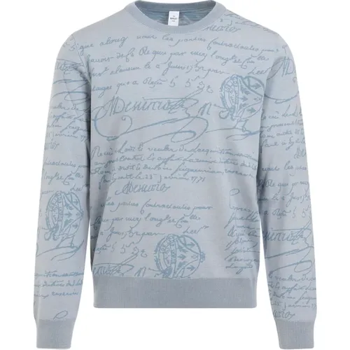 Blue Wool Sweater Venezia Scritto Pattern , male, Sizes: XL - Berluti - Modalova