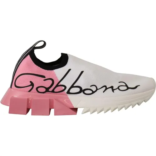 Weiße Rosa Slip-On Sneakers , Damen, Größe: 35 EU - Dolce & Gabbana - Modalova