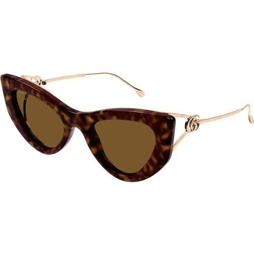 Gold/Braune Sonnenbrille , Damen, Größe: 52 MM - Gucci - Modalova