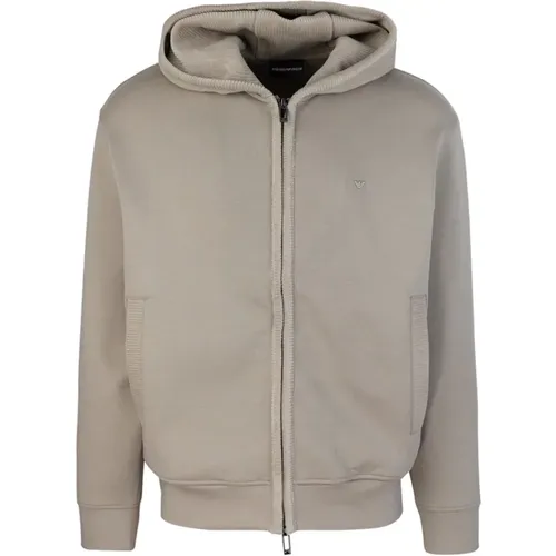 Grauer Kapuzenpullover mit Reißverschluss , Herren, Größe: L - Emporio Armani - Modalova