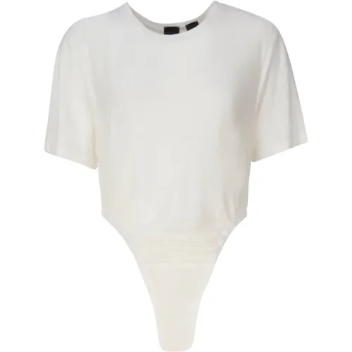 Linen Bodysuit Short Sleeve Round Collar , female, Sizes: XS - pinko - Modalova