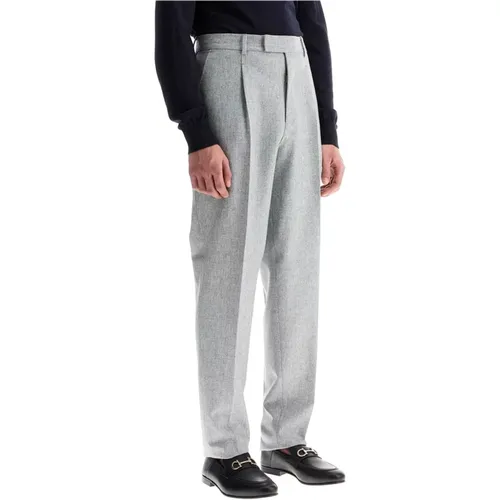 Melange Wool Formal Trousers with Pleats , male, Sizes: L - Ermenegildo Zegna - Modalova