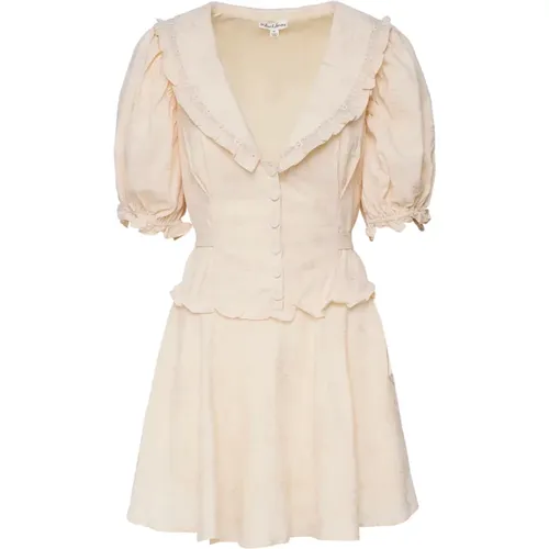 Retro Style Mini Dress Cream Cotton , female, Sizes: M - For Love & Lemons - Modalova