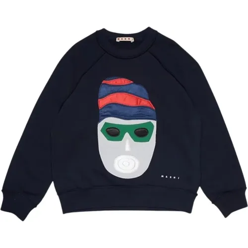 Blauer Crewneck Pullover Multicolor Logo - Marni - Modalova